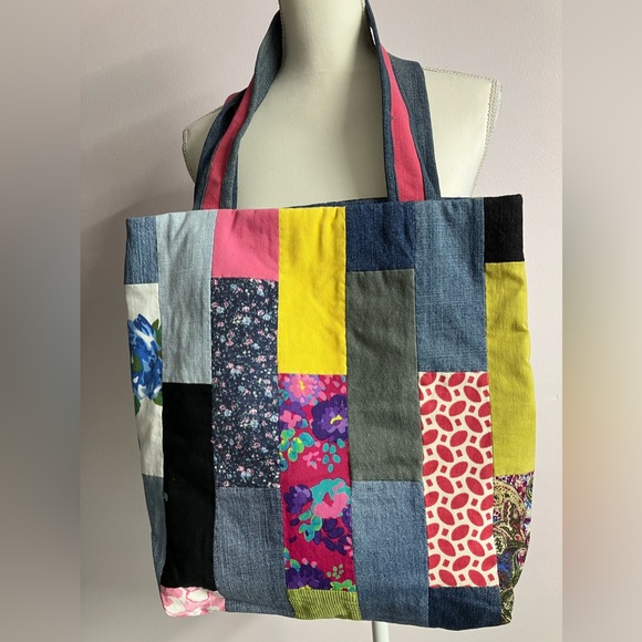 Handmade Upcycled Denim Tote/Shoulder Bag, Multicolored - Picture 2 of 5